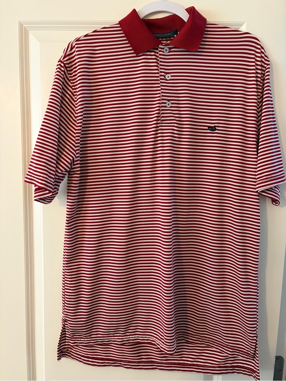 Southern Marsh Red and White Striped Performance Polo